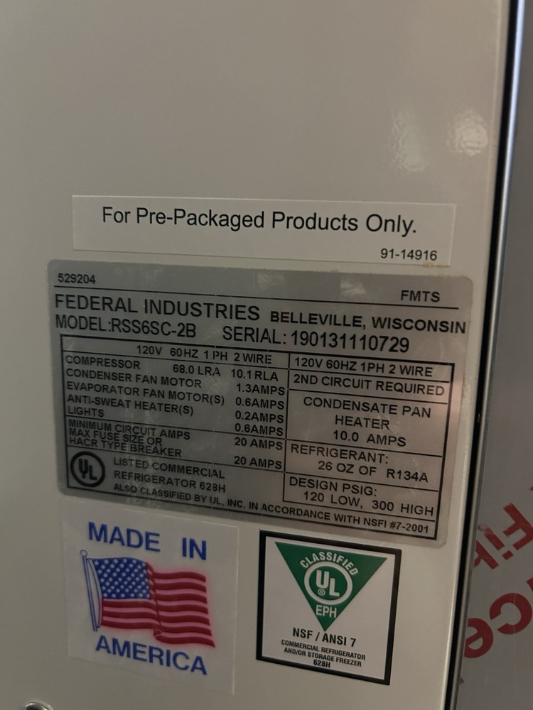 Federal RSS6SC-2B refrigerated 72" grab & go Display Case