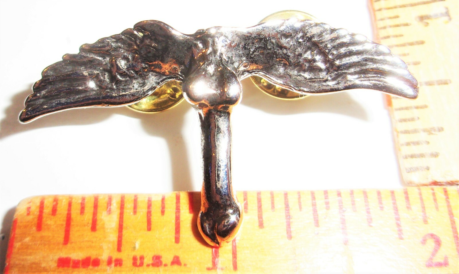 Flying Penis pin vintage dick collectible old biker vest pinback "Winged Wonder"
