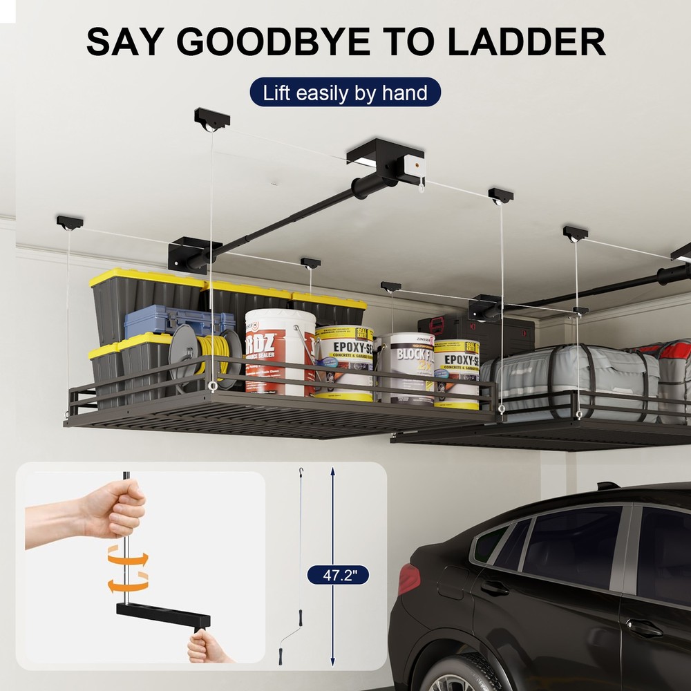 TCESPACE Heavy-Duty 4x4 FT Overhead Garage Ceiling Storage Rack (Basic Style)