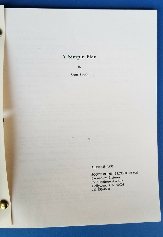 A SIMPLE PLAN original script SAM RAIMI BILLY BOB THORNTON 1998 PAXTON crime