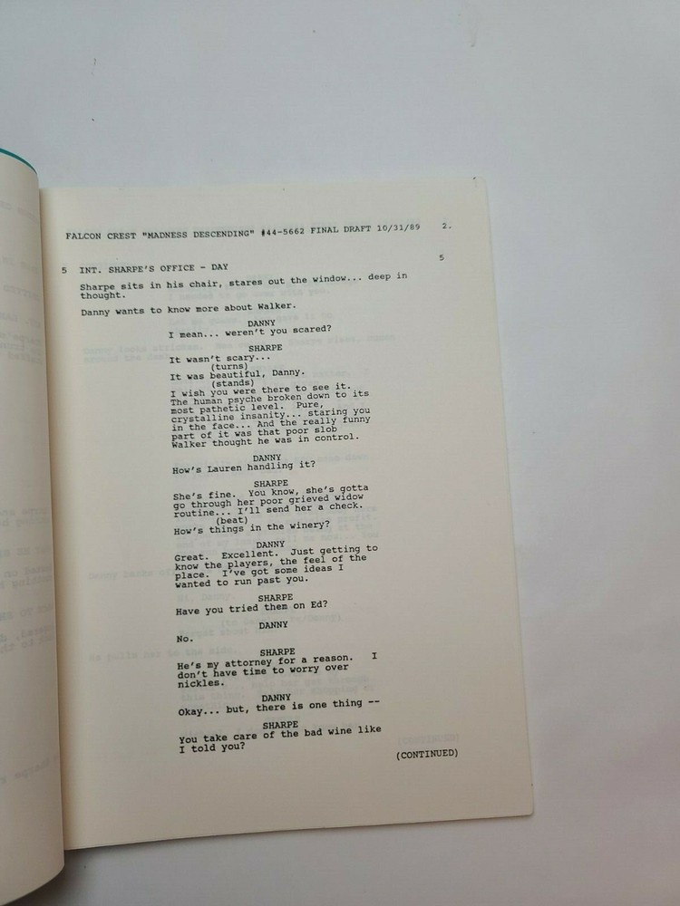 FALCON CREST / 1989 TV Script, Wendy Phillips & David Selby "Madness Descending"