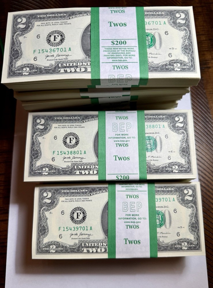 100 Two Dollar Bills - $2 UNCIRCULATED SEQUENTIAL-2017A Free Priority Shipping