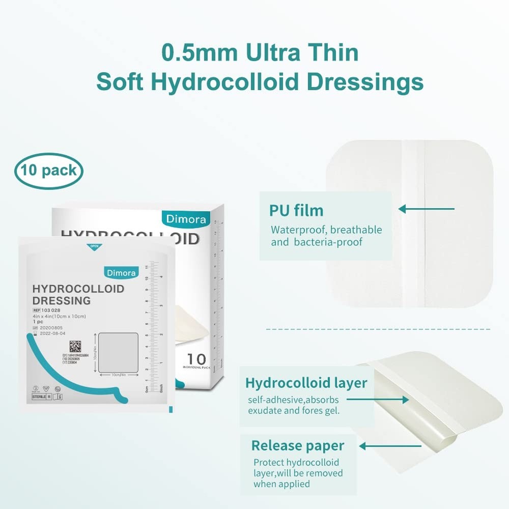 Dimora Hydrocolloid Adhesive Bandage, Hydrocolloid Wound Dressing Thin Type 4...