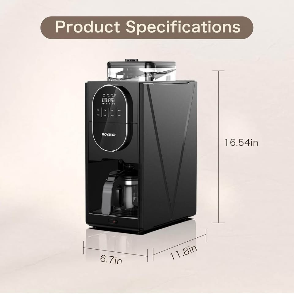 Coffee Maker with Grinder, Programmable Hot and Cold Coffee Maker with 22 oz Gla