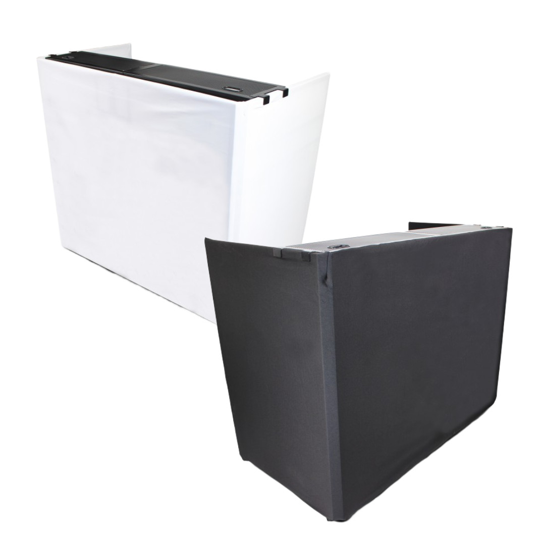 ProX XF-MESA MEDIA Portable DJ Facade Table Station with TV Mount, Scrims & Bag