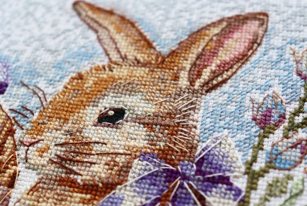 Cross Stitch Kit - Easter Bunny, Spring Rabbit, Needlepoint, DIY Craft KIT