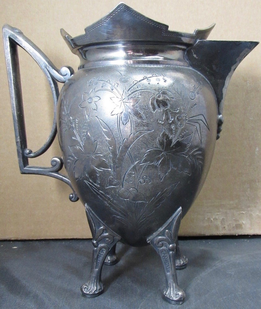 VICTORIAN SILVER PLATE TEA SET 5 PIECE MERIDEN 1880'S EX. CONDITION ENGRAVED