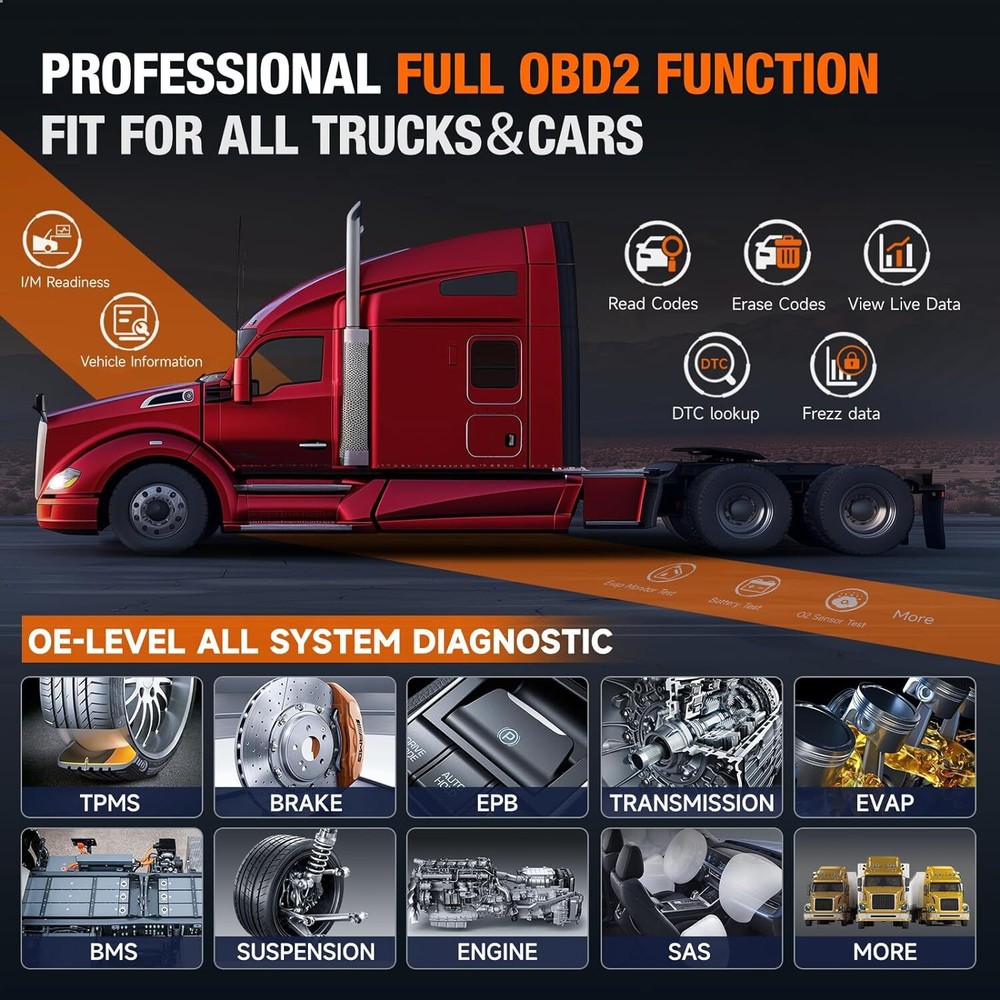 Heavy Duty HD Truck Bluetooth OBD2 Scanner Diagnostic Tool Coding Programming