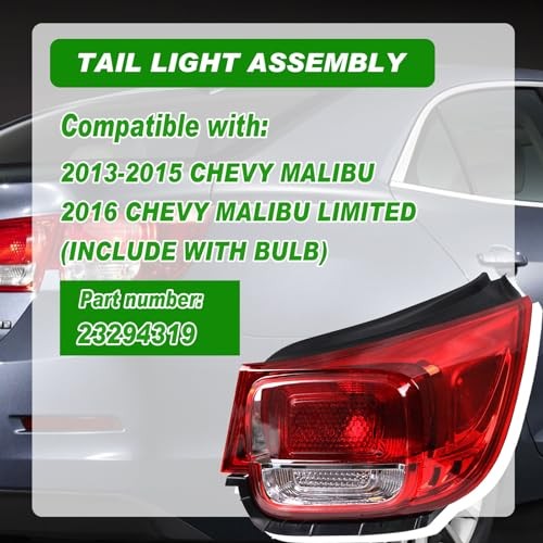 Tail Light Compatible with 2013 2014 2015 Chevy Malibu LT Right Passenger Side