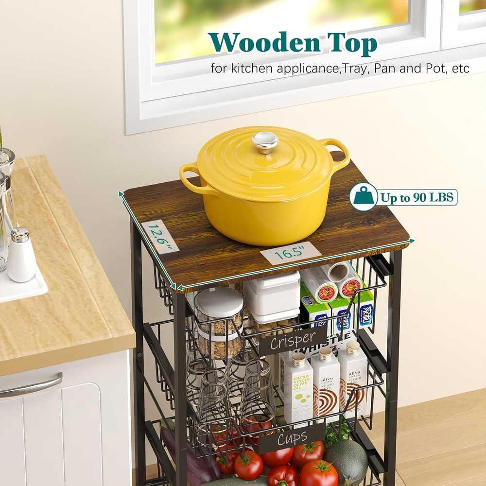 5-Tier Vegetable Fruit Basket Kitchen Storage Rolling Cart on Wheels with Pull-O