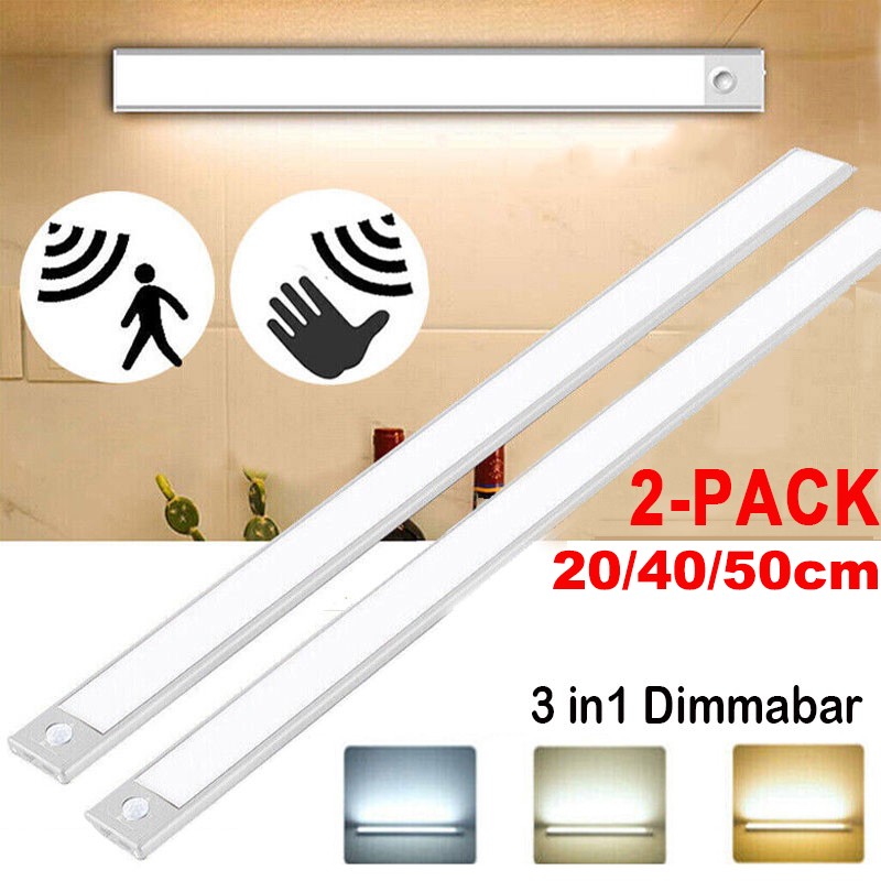 2PCS LED Motion Sensor Cabinet Closet Lamp USB Rechargeable Wireless Strip Light