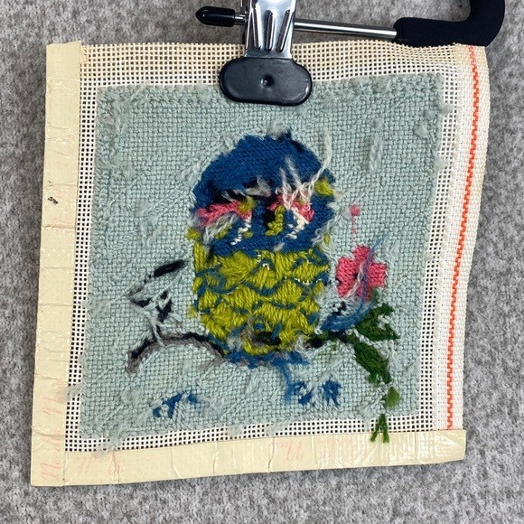 Vtg completed needlepoint piece featuring turtle 70’s ready for frame or upcycle