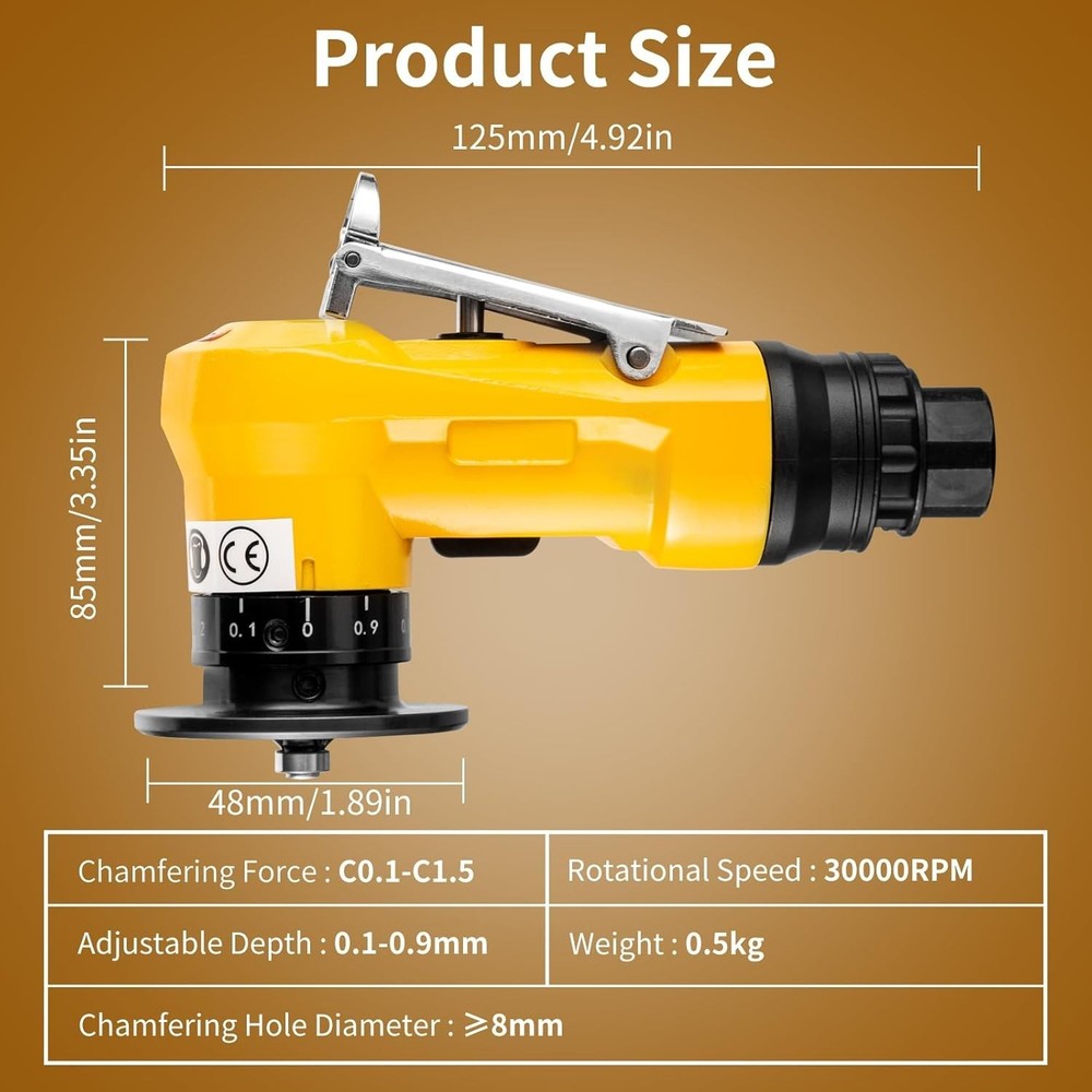 2 in 1 Pneumatic Chamfering Tool - Mini Air Chamfer Tool for C & R Deburring, 45