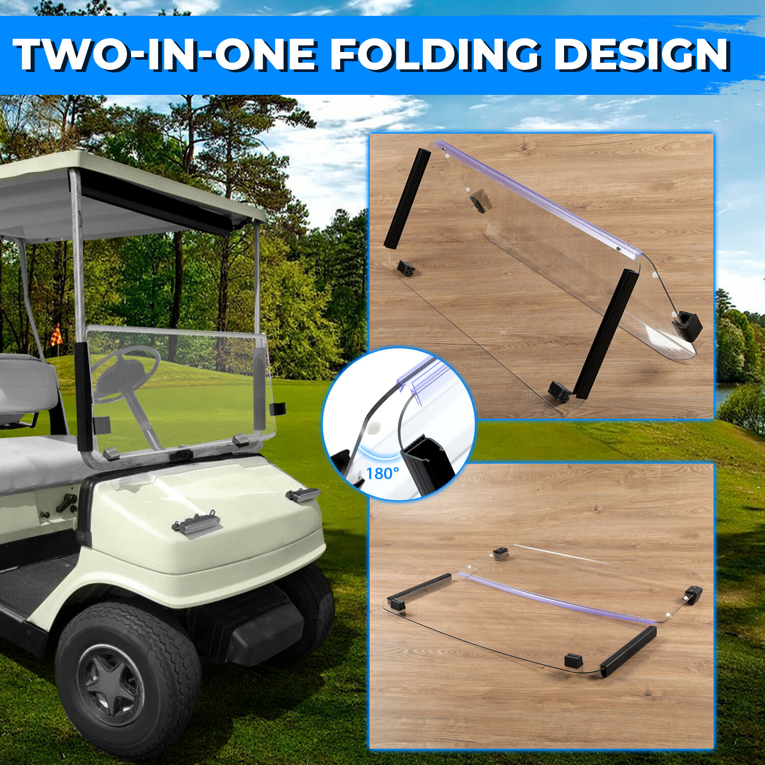 For 1985-1995 Yamaha G2 / G9 Models Clear Folding Golf Cart Windshield