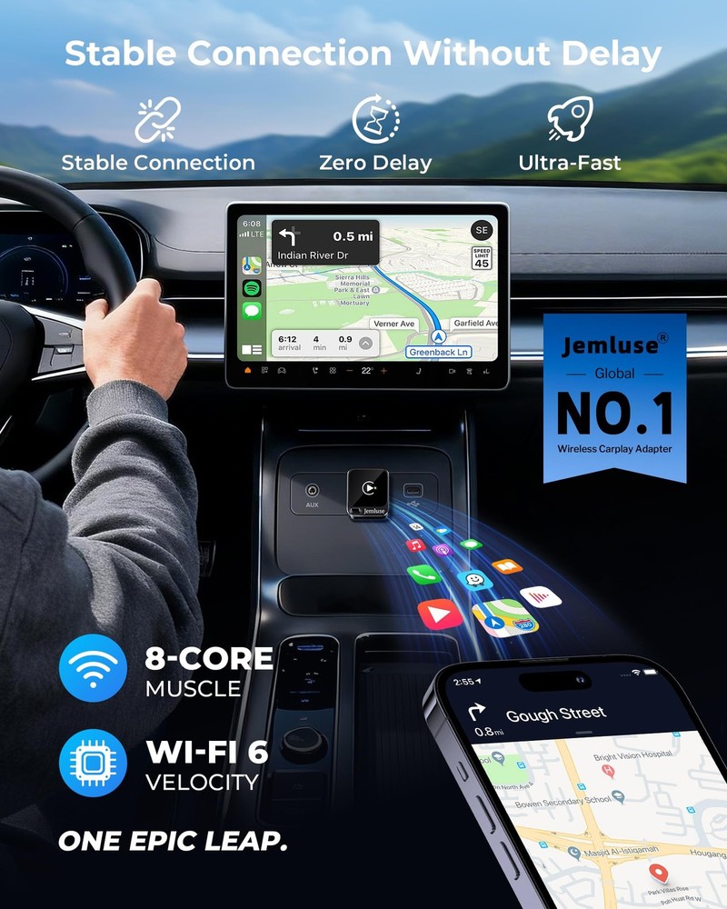 Jemluse Wireless CarPlay Adapter for Apple - Mini Size, Fast Stable Connectio...