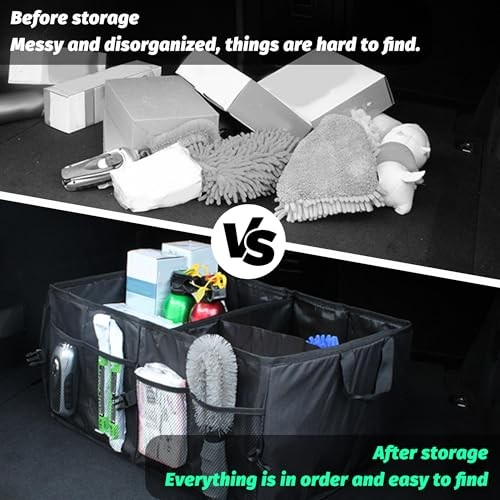 Car Trunk Organizer, Waterproof Adjustable Vehicle Storage Box, Black