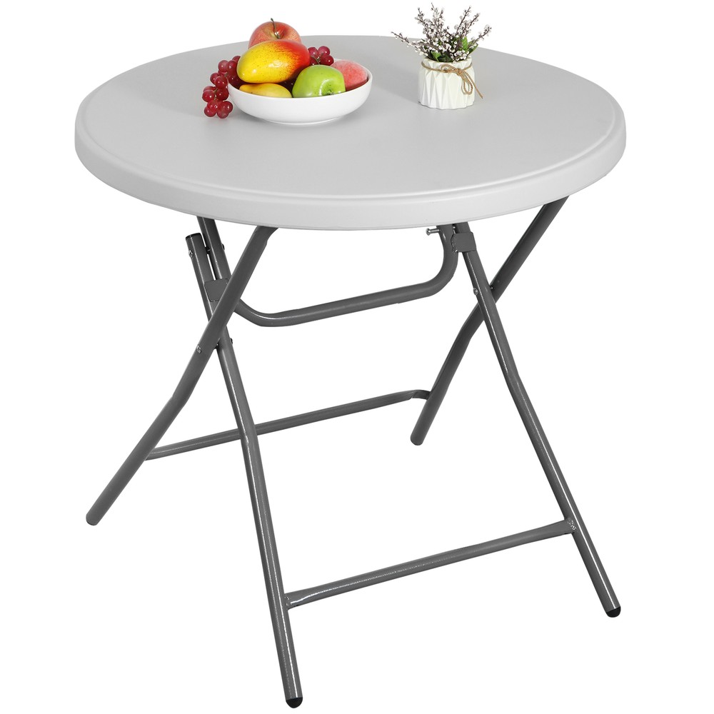 32" Portable Folding Table Round Dining Card Table Plastic Tabletop Metal Frame