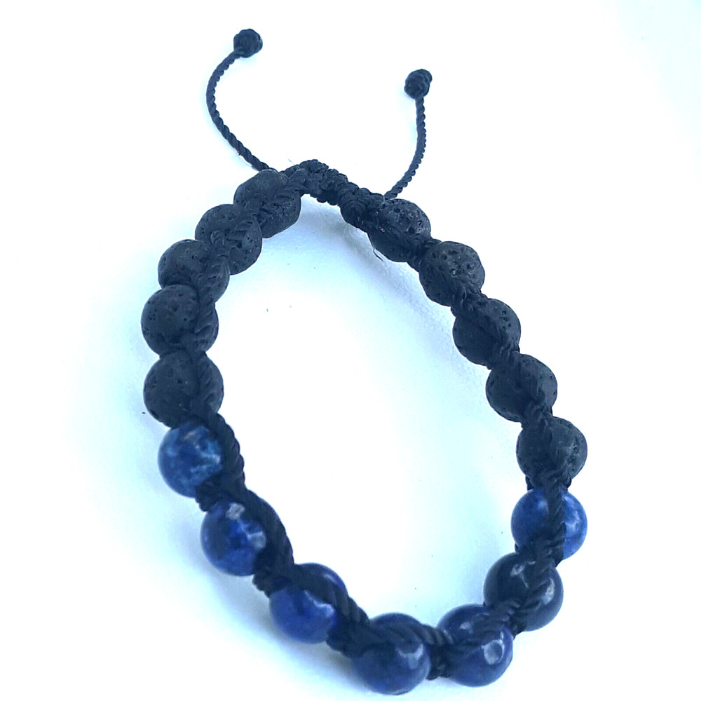 Protection Bracelets Lapiz Lazuli with Lava in Black string