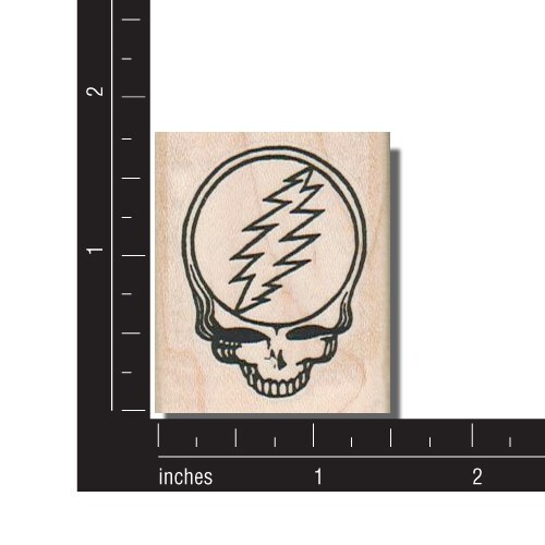 Mounted Rubber Stamp, Lightning Skull, Grateful Dead, Dead Head, Psychedelic