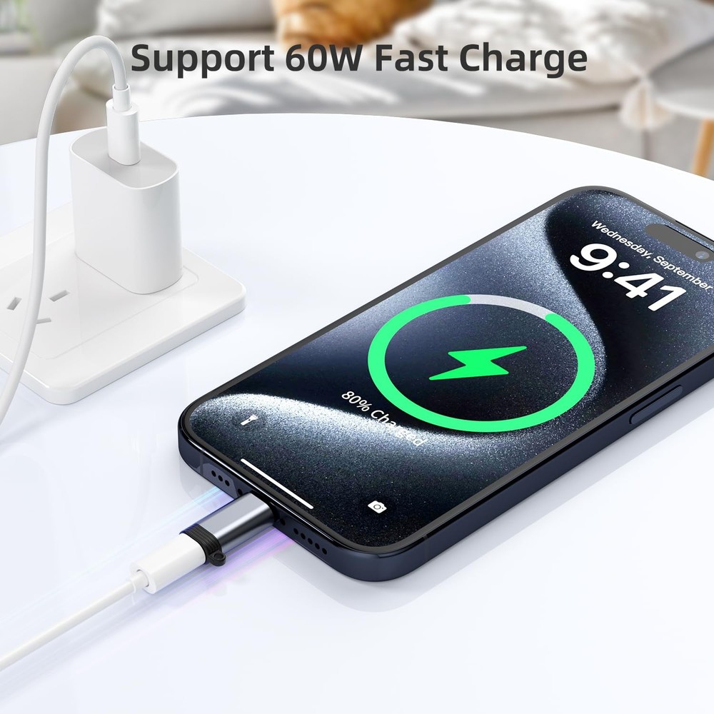 5 Pack USB C to Lightning Charge Adapter for iPhone 16 15, Grey
