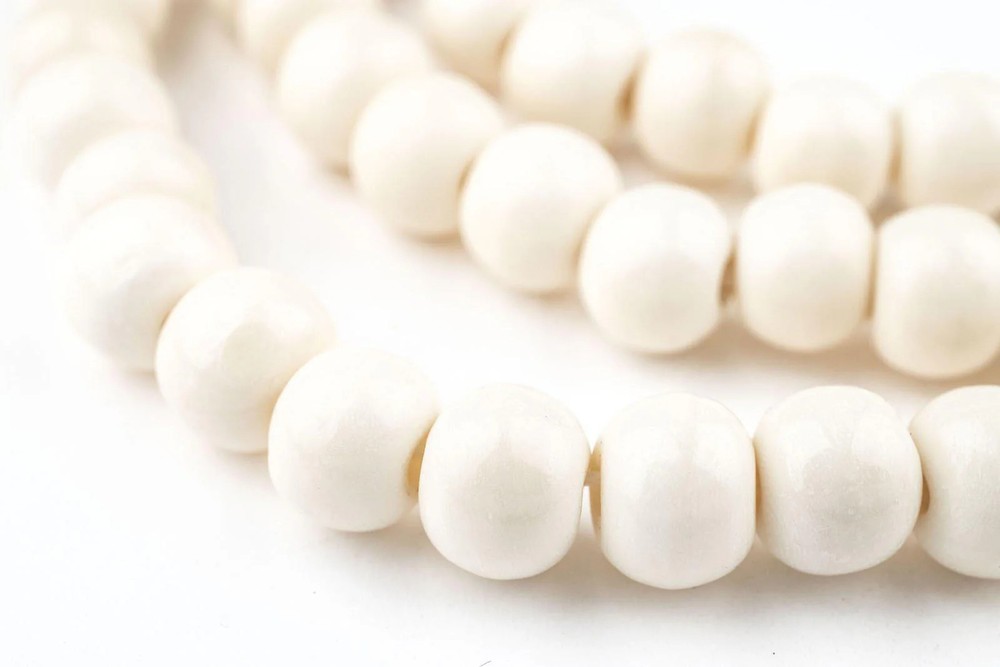 White Bone Mala Beads 10mm Nepal Round Large Hole 34 Inch Strand