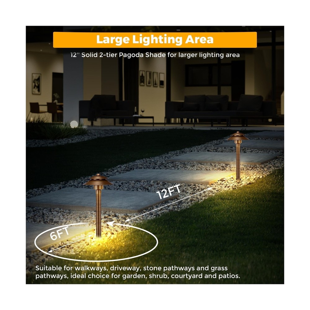 Gardencoin Solid Brass Low Voltage Landscape Pathway Lights (6'' Shade 2-Tier...