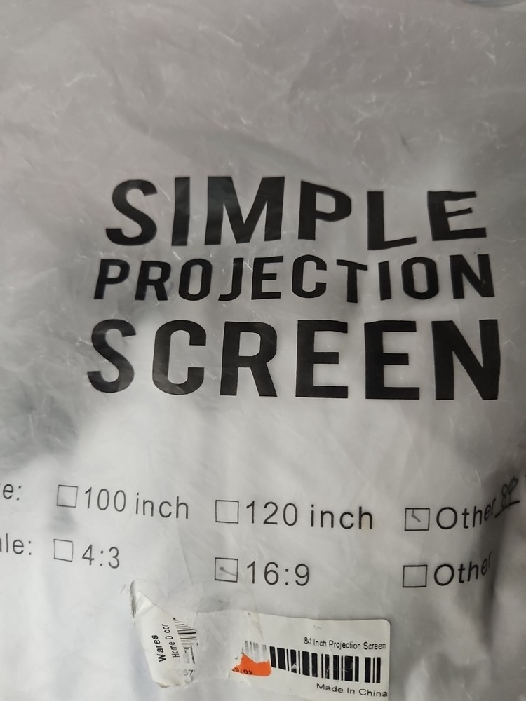 Simple Projection Screen, New In Bag With Accessory To Hang.
