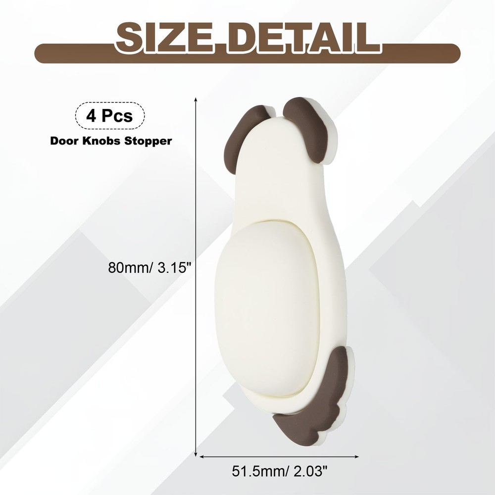 4Pcs Door Knobs Stopper, Dog Door Handle Bumper Guards, White/Brown