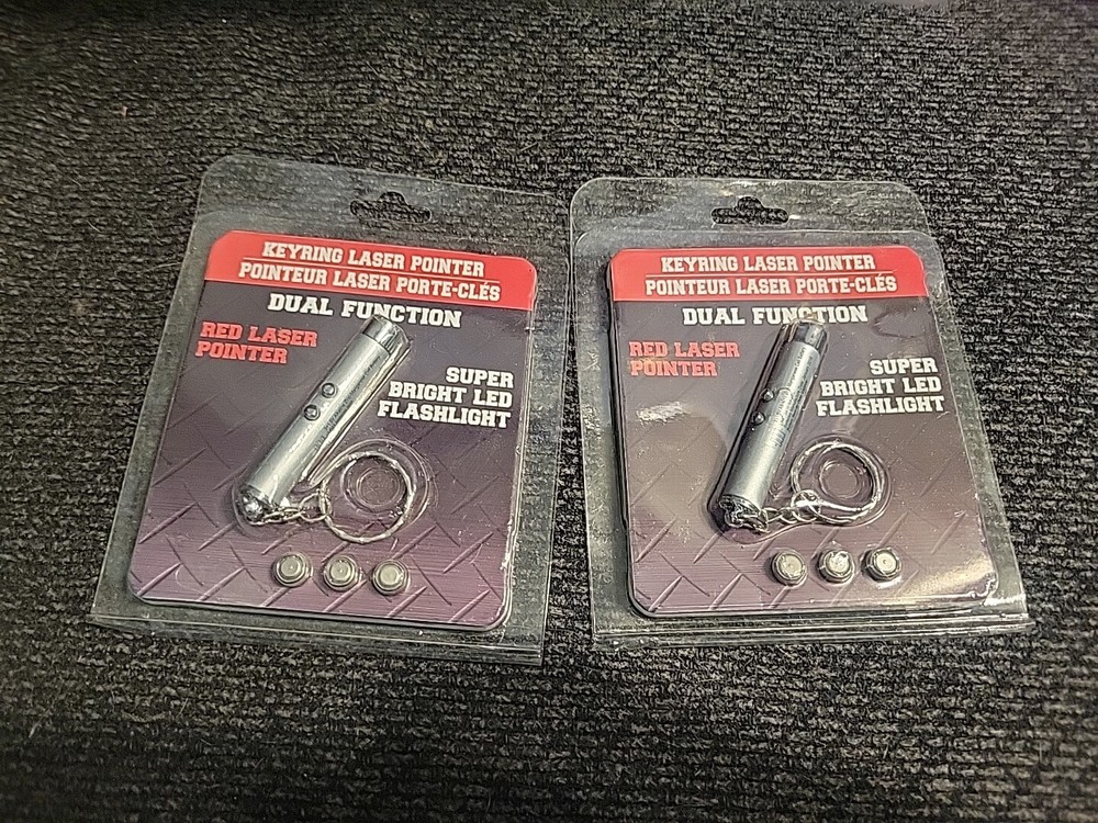Dual Function Red Laser Pointer/Bright LED Flashlight with Keyring - 2 Count