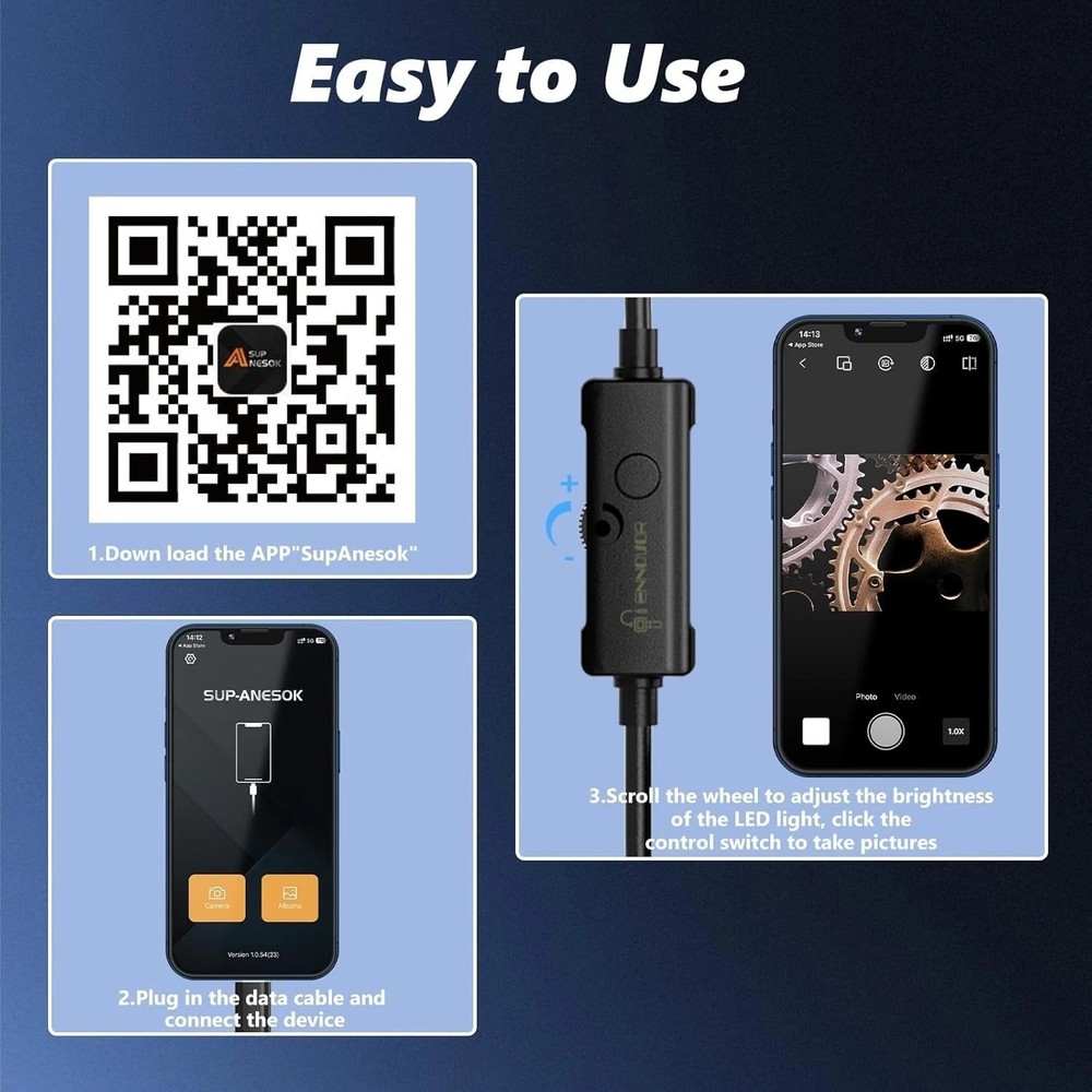 16.4ft Endoscope Camera with Light,1920P HD Borescope Camera with 8 LED Lights,A