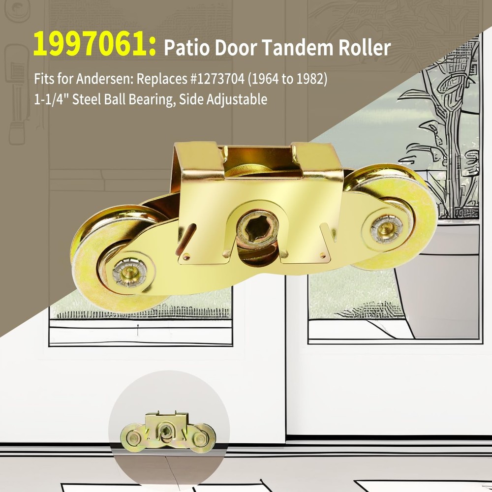 2 Set Gliding Patio Door Tandem Roller Assembly Compatible with Andersen 1997