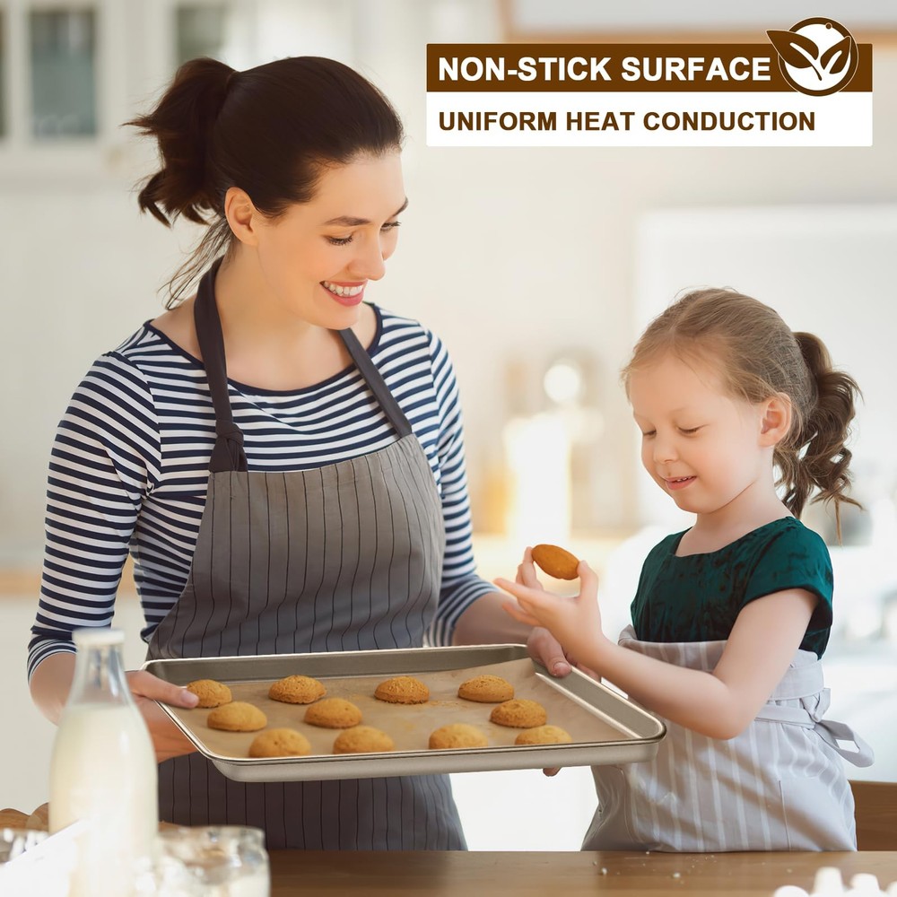 Baking Pan Set of 2, Commercial Cookie Sheets for Baking, Nonstick Carbon Ste...