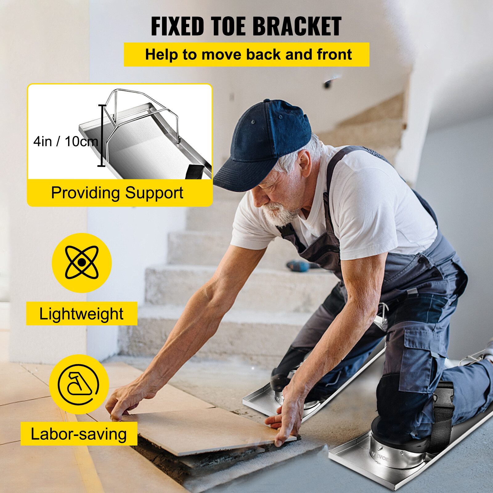 VEVOR Concrete Knee Boards Stainless Knee Sliders 28" x 8" Pair w/ Knee Pads