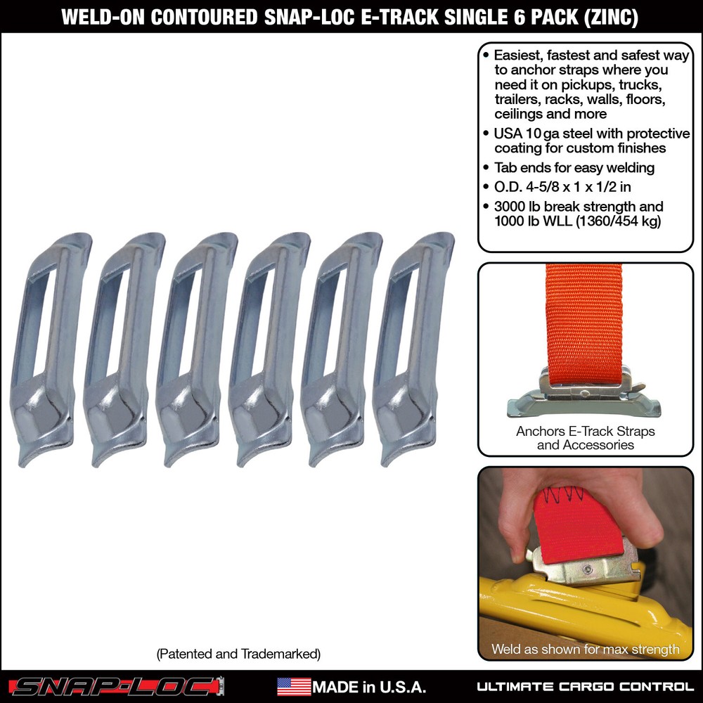 Snaplocs Weld-On Contoured 6 Pack E-Track Single Strap Anchors SLSWCZ6