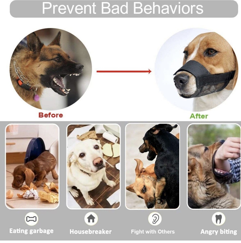 Coolsnail Dog Muzzle Training Dogs Large, Nylon Soft, Adjustable Breathable Mesh