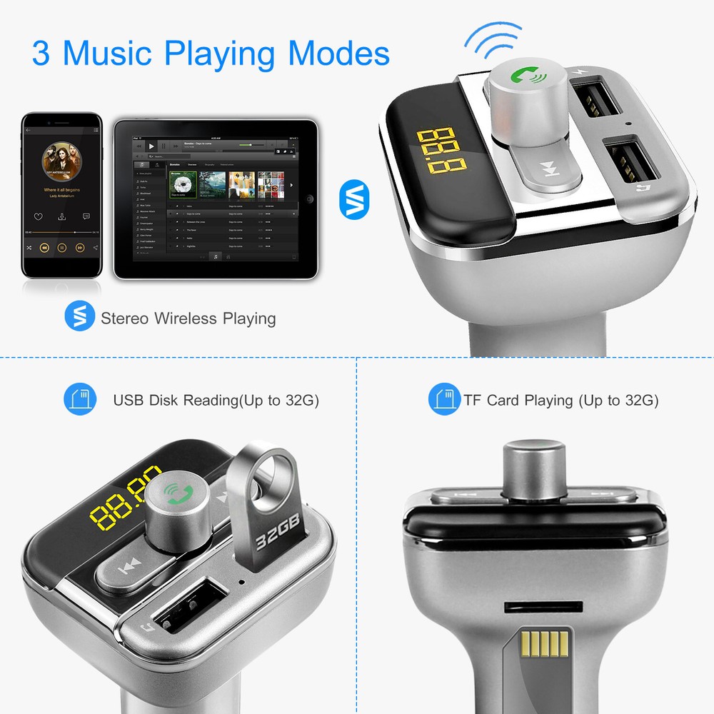 Car FM Transmitter Car Kit Wireless 3.4A Dual USB Charger Audio MP3 Player MIC
