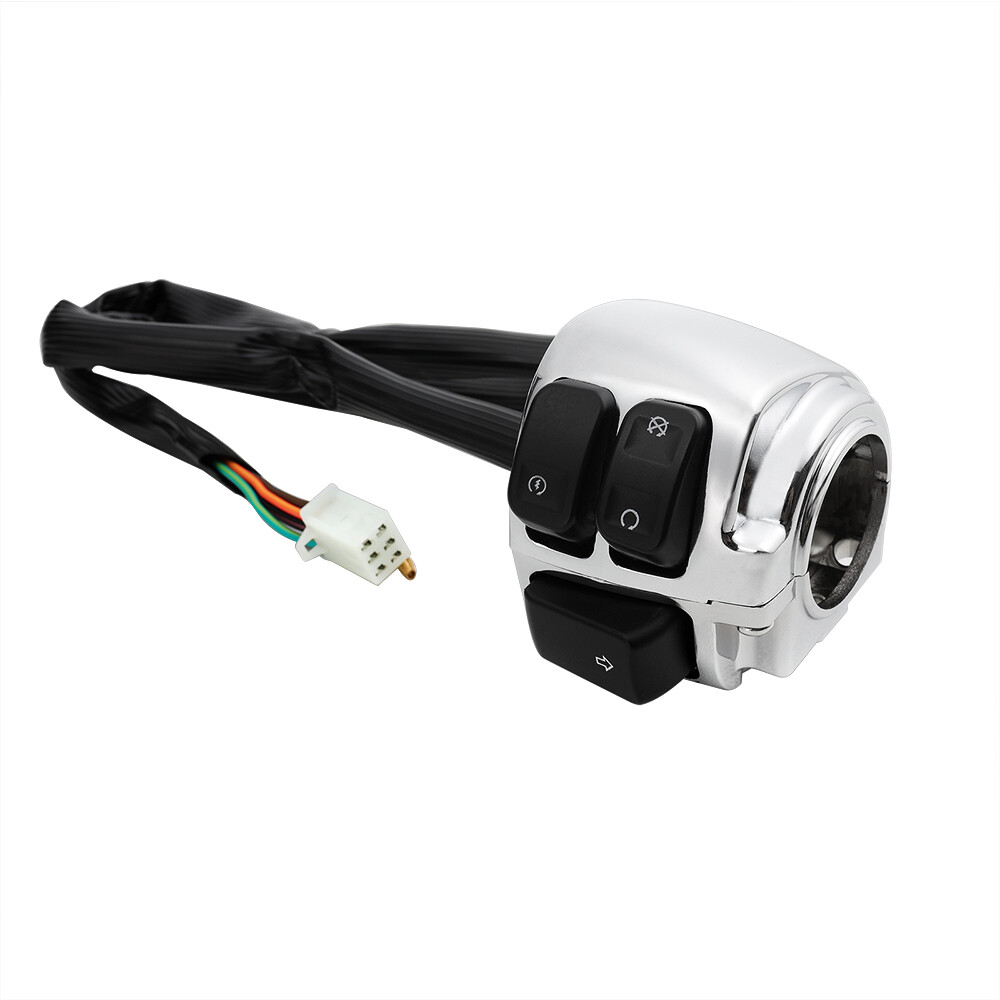 Chrome 1" Handlebar Control Switch w/ Wiring For 1996-2012 Harley Softail Dyna