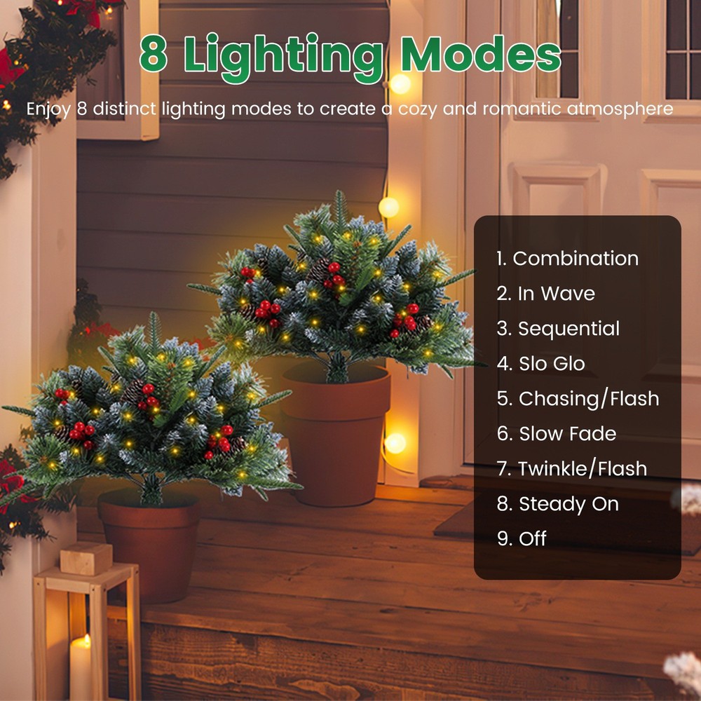 2Pcs Christmas Tree+Light Artificial Xmas Trees Light Yard Tree w/50 Beads Decor