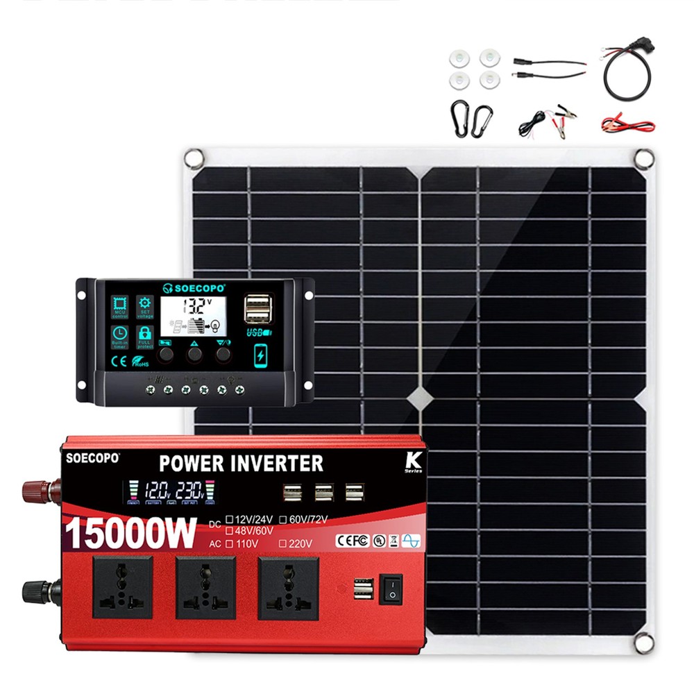 SOECOPO 15000W Complete Solar Power Kit | 300W Panel + Controller + Inverter
