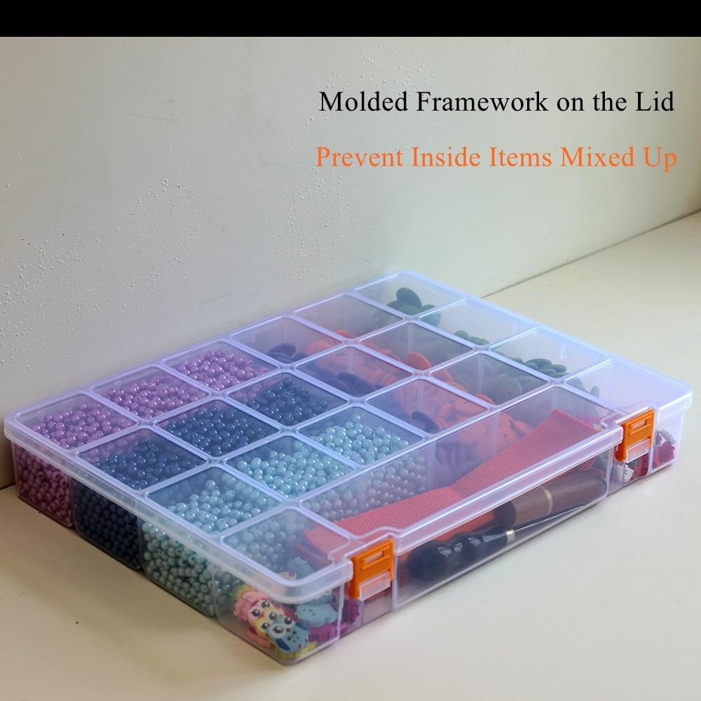 3 Pack Mixed Size Clear Plastic Storage Box Organizer Case with Fixed Compart...