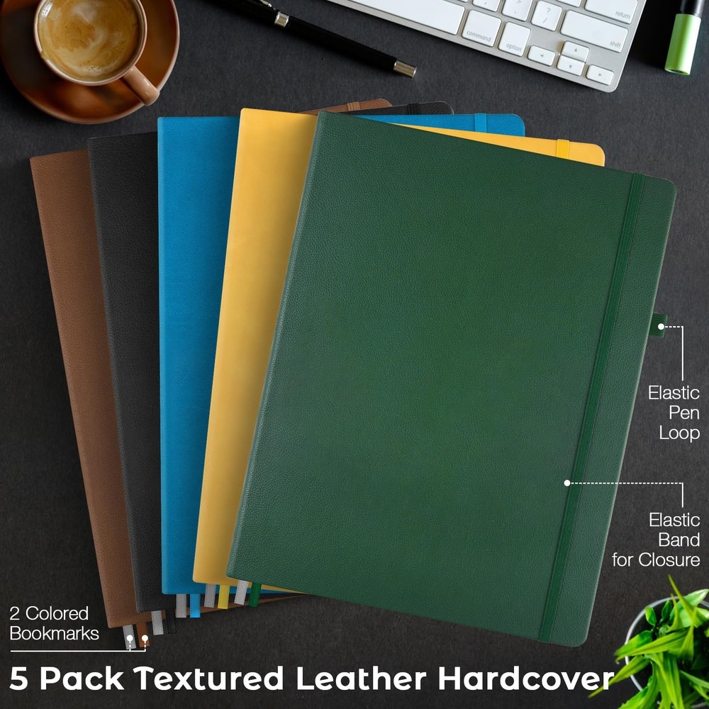 5 Pack College Ruled Notebook, A4 Hardcover Leather Notebook for Work, Lined ...