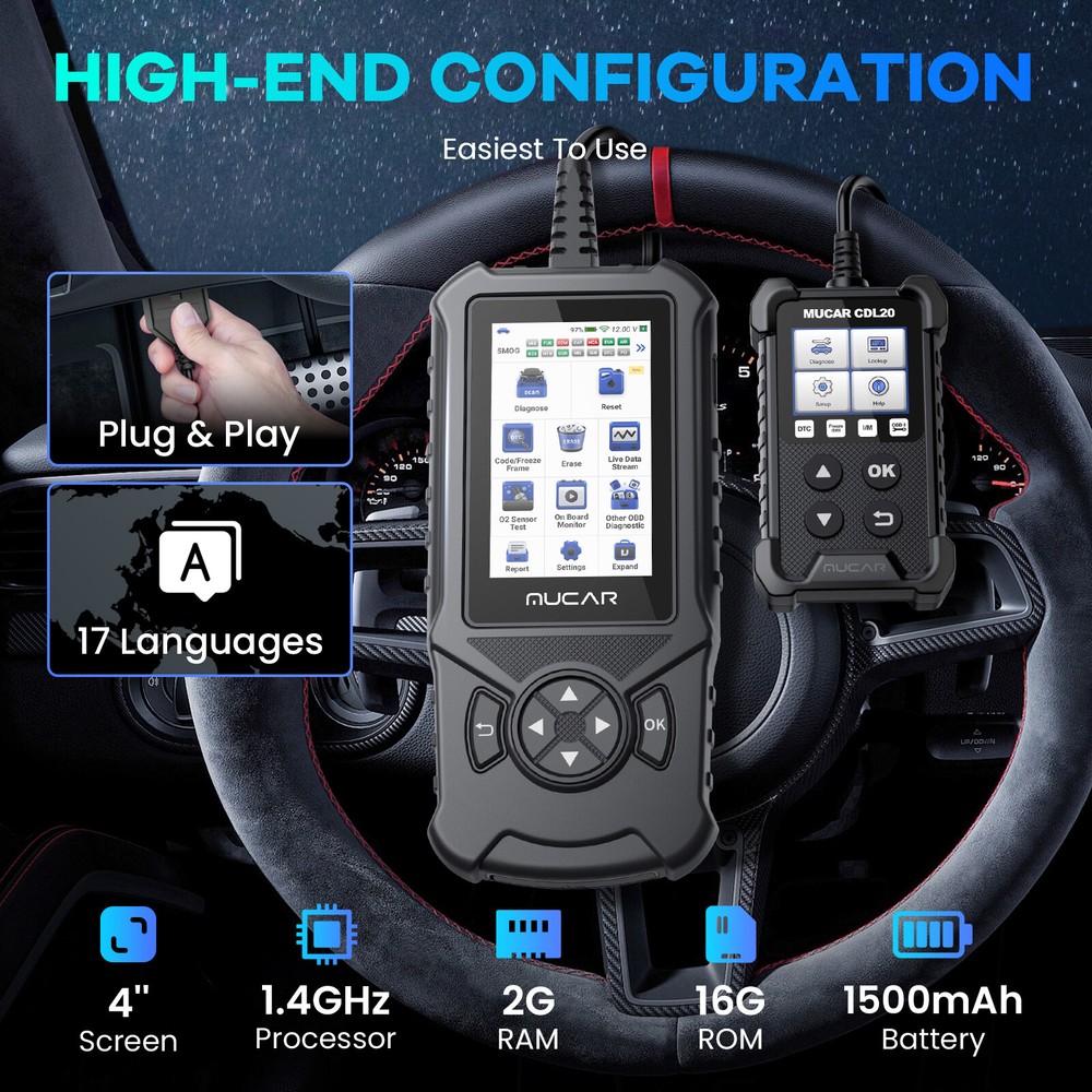 2025 MUCAR CDE900 Car Diagnostic Scanner ABS SRS OBD2 Code Reader Check Engine