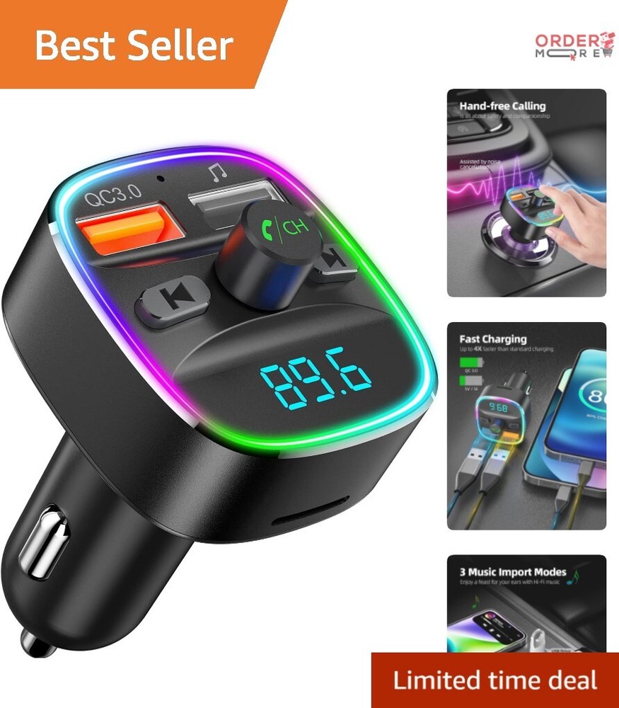 Bluetooth FM Transmitter Car Adapter Dual USB Charger Hands-Free Calling MP3 ...