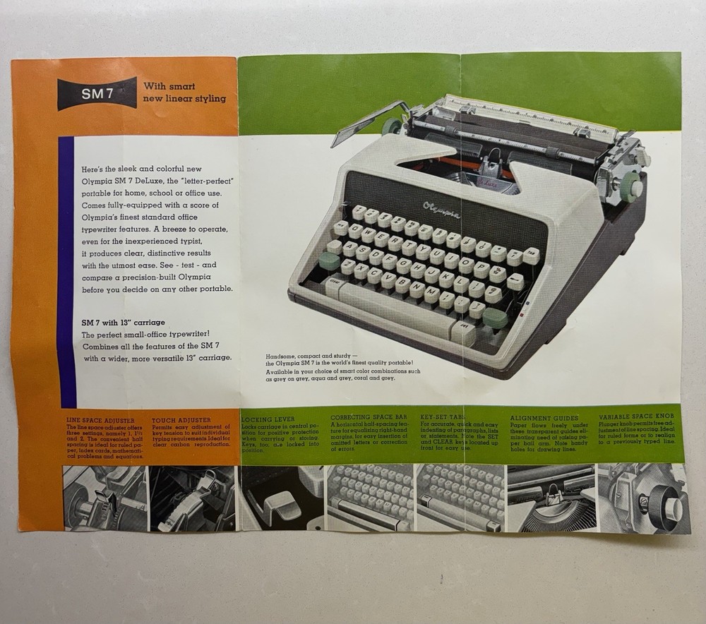 Original Olympia SM7 Typewriter Tri-fold Brochure