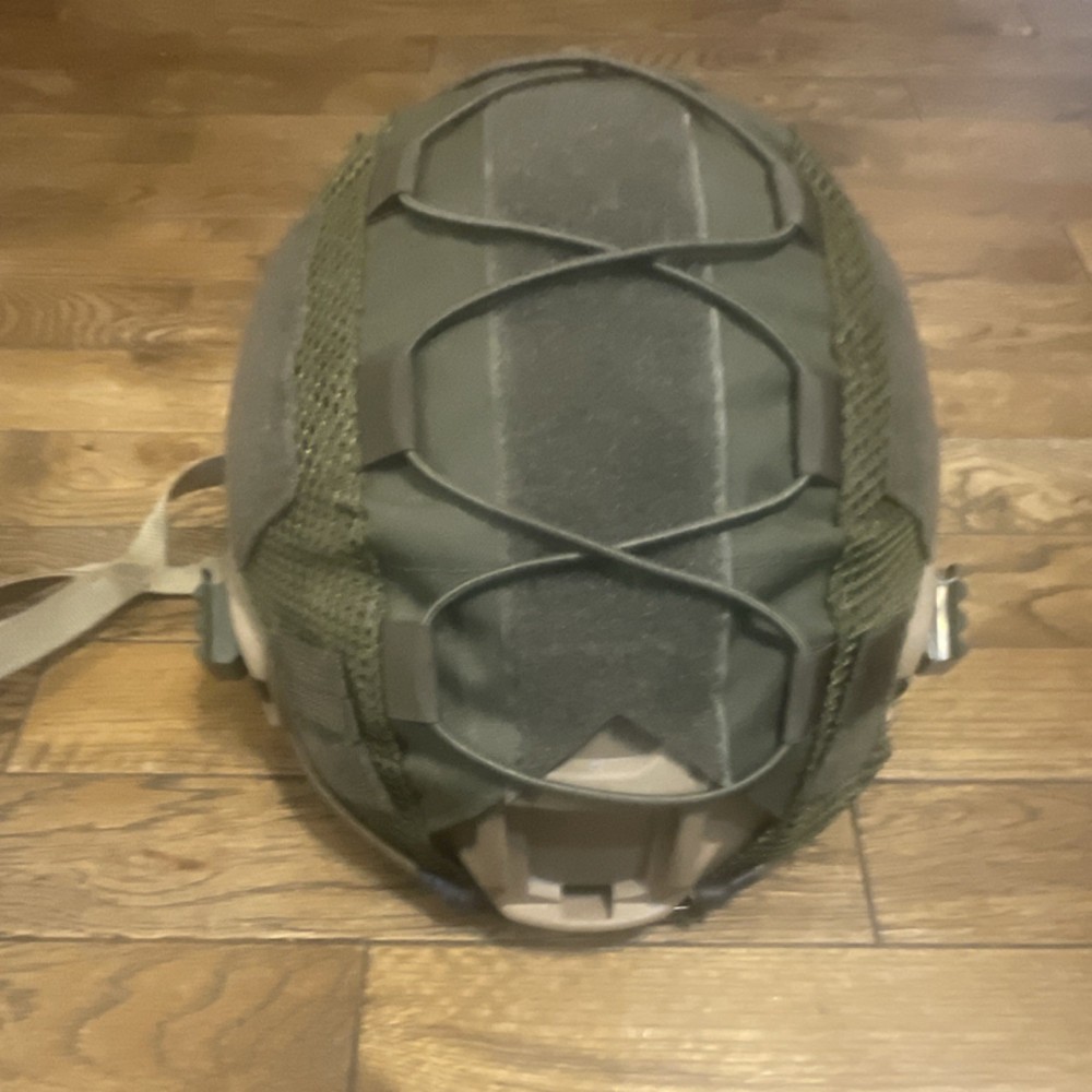 Tactical Helmet Green Mesh Cover Beige Shell Adjustable Straps