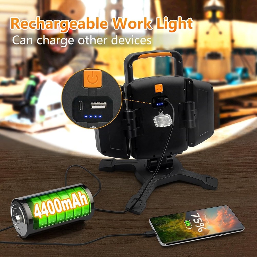 30W Rechargeable Work Light, 3000 Lumen Magnetic Work Light Battery Powered, ...