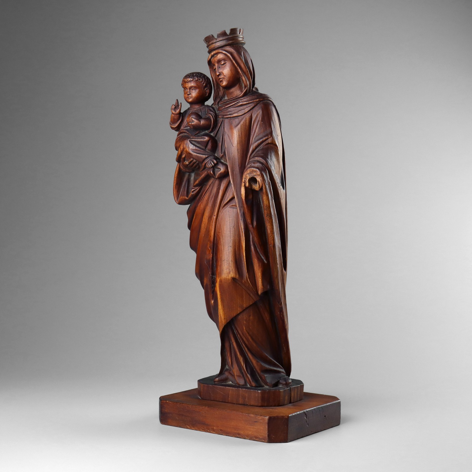 Antique 19th Century Carved Wood Virgin Mary Madonna & Child Statue Sculpture