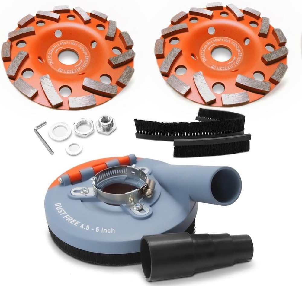 Professional Surface Grinding Shroud Kit with Diamond Wheels & Replacement Brush