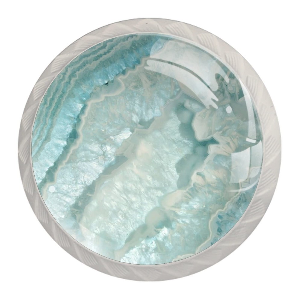 NEWzone 4 Pack Dresser Drawer Cabinet Knobs Teal Agate Texture Round Shape Cr...