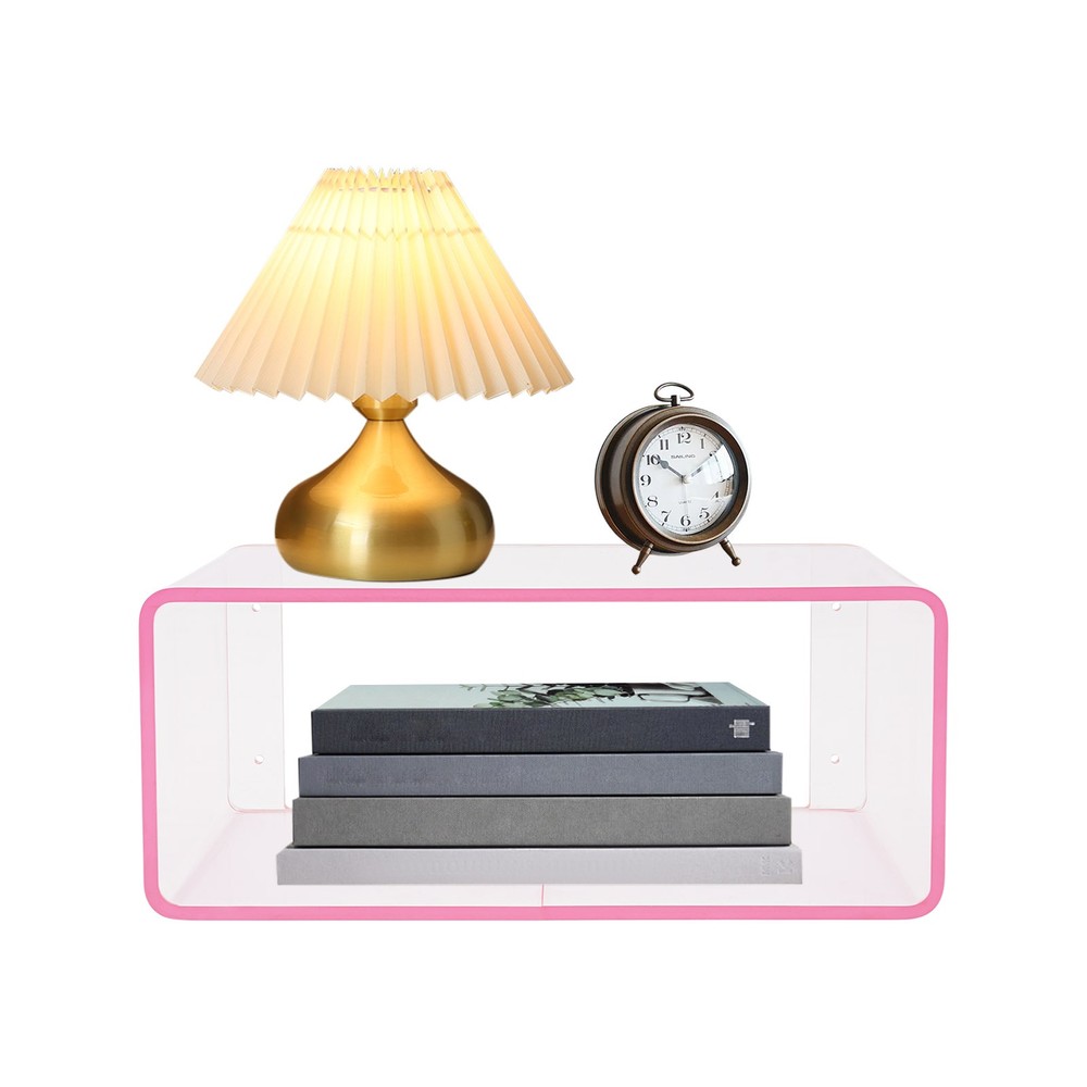 2Tiers Acrylic Wall-Mounted Bedside Table Rectangular Floating Nightstand 3.1kg